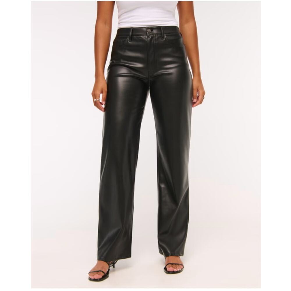 Abercrombie & Fitch Curve Love High Rise 90s Vegan Leather Pant 10 black